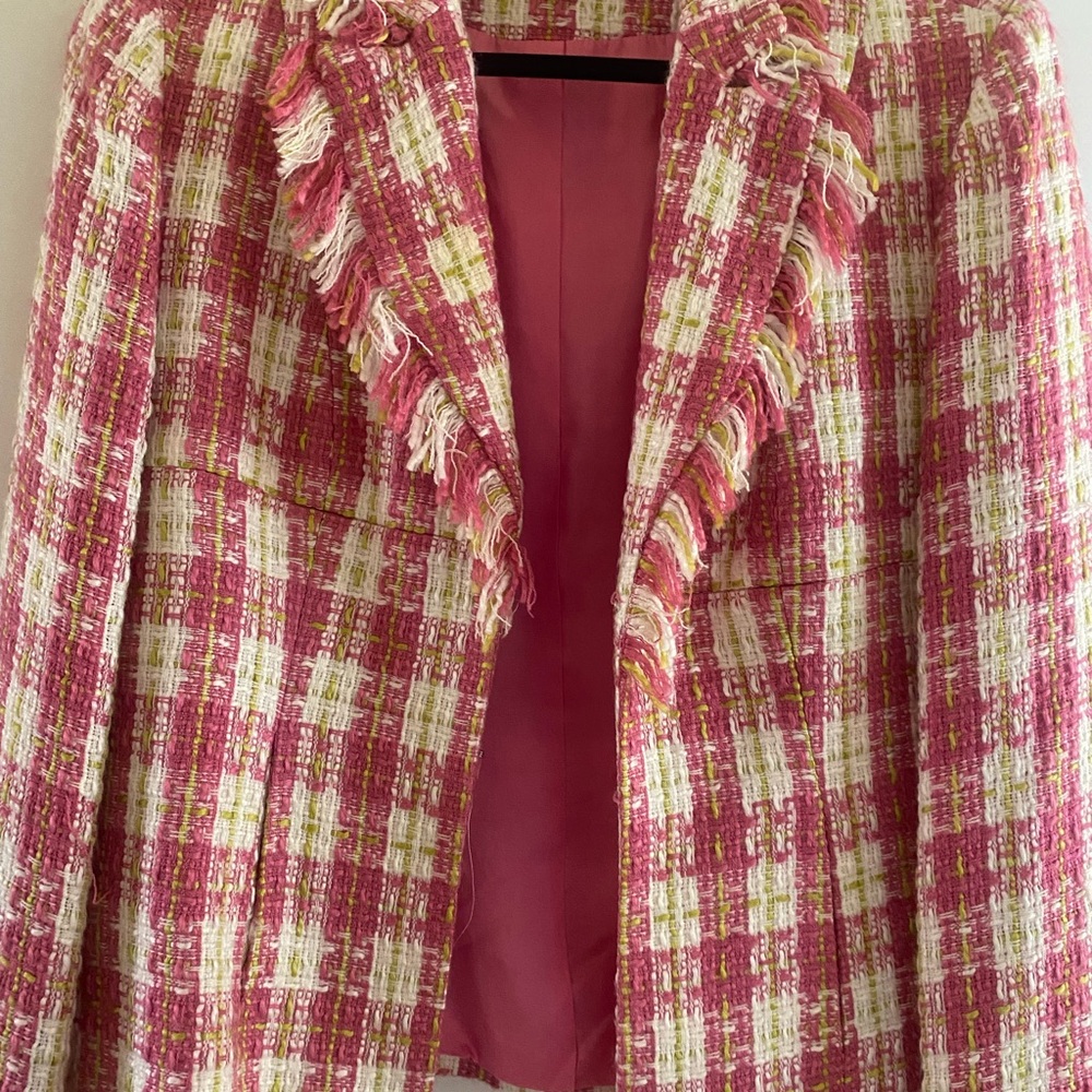 Stylish Pink and White Women's Tweed Jacket